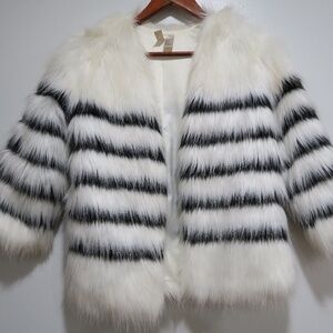 Forevery 21 Faux Fur Black And White Striped Coat